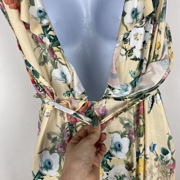 Asos Curve Maxi Dress Size 16 Floral Ruffle Wrap Tie Sleeveless V-Neck Low Back - Picture 8 of 14